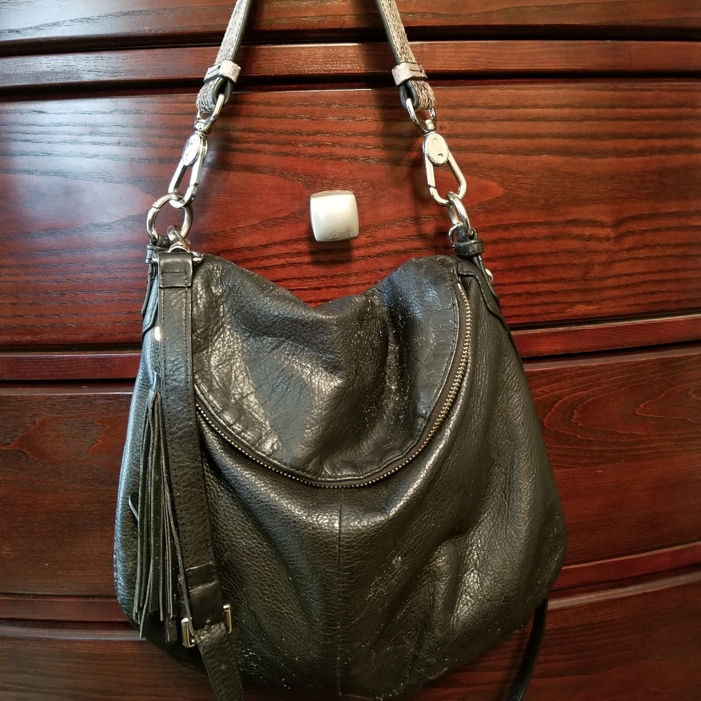 Black leather handbag